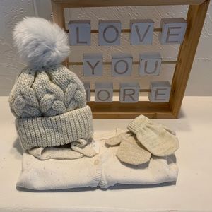 H&M Cardigan and Set Hat & Mittens, Cream, 9-12M